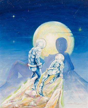 BILLY GRAHAM (1935 - 1999) Two astronauts with the moon.
